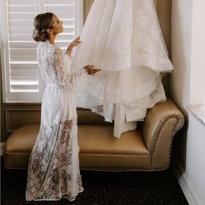 Floor Length Lace Bridal Robe: Eyelash Edge